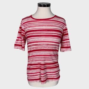 Chico's 100% Cotton Size 0 Small White Pink Stripe Short Sleeve